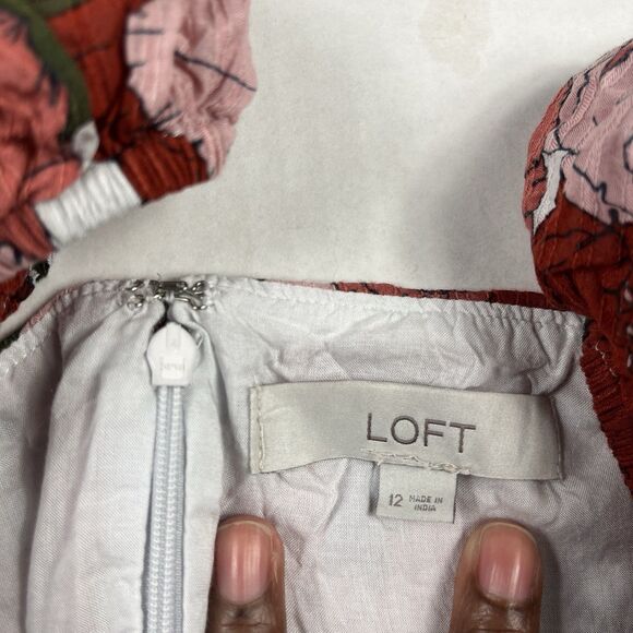 LOFT Babydoll Peasant Dress Floral Puff Sleeve Casual Cottagecore Pullover 12 - Picture 8 of 12